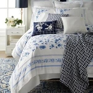 Ralph LAUREN Whitlow Blue White Floral Full/Queen Duvet Cover 100% Cotton